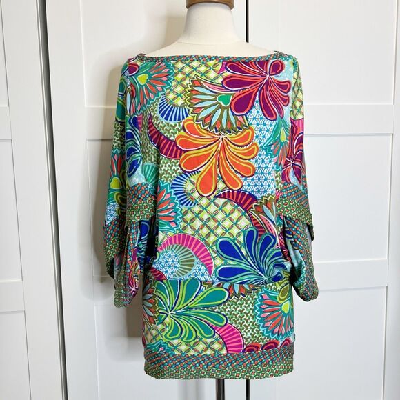 Trina Turk Womens Multicolor Pullover Boatneck Tunic Cover-Up Size Medium - Picture 1 of 5